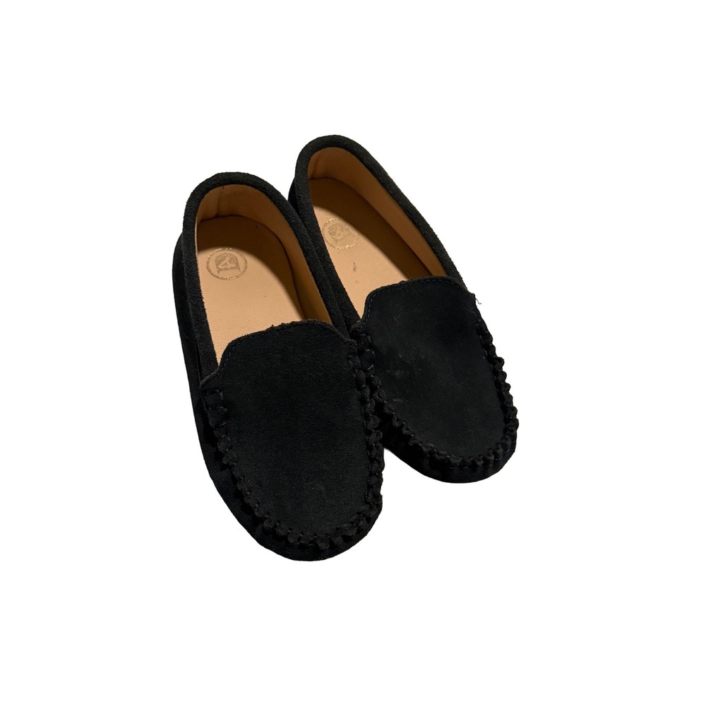Kids Dark Blue Suede Loafers Slip On Moccasin Dress Shoes Pebble, size appx 9